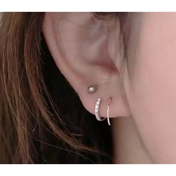 COPY - COPY - Sterling Silver Crystal Paved Twist Faux Double Loop Hoop Earring… - Picture 2 of 7